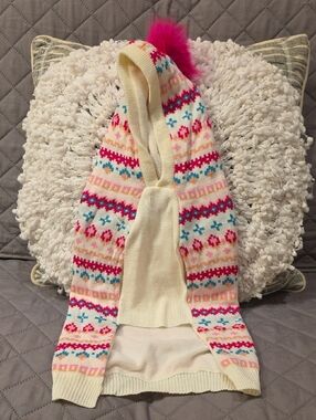 Novogratz Cozy Cream Fair Isle Dog Sweater with Pink Pom